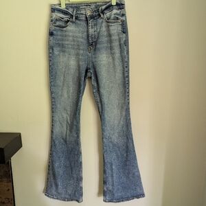 Old Navy Wmns 10 Higher High-rise Flare Jeans Secret-smooth Pockets Vintage Wash